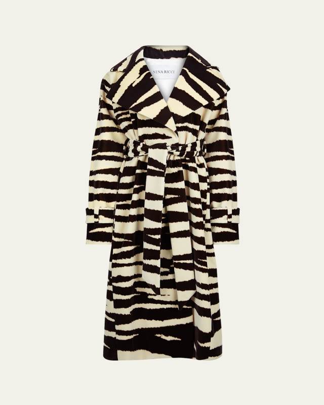 Zebra-Print Belted Wrap Coat